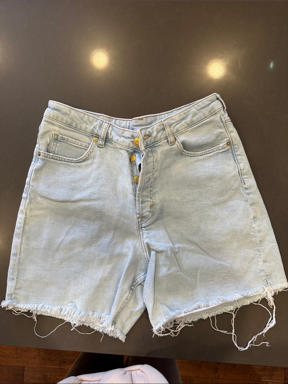 H&M Light Blue Button-Fly Denim Shorts with Frayed Hem